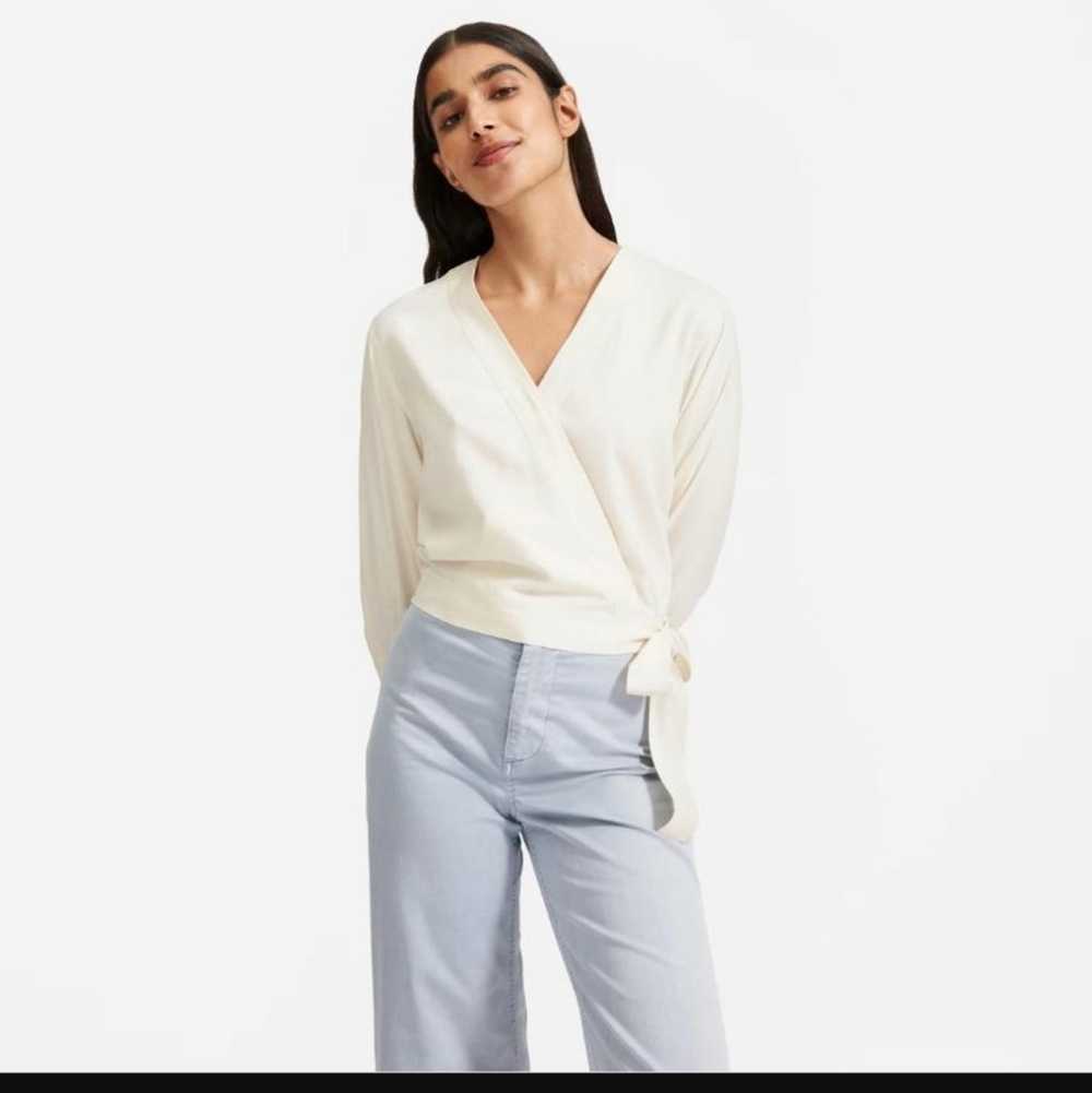 Everlane Cream Wrap 100% Silk Blouse